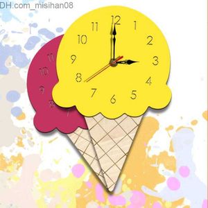 Настенные часы настенные часы мороженое красочное творческое творческое комнатное орнамент Краткие стили часы молчаливые деревянные для дома Z230705