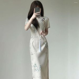 Etniska kläder Vintage Kvinnor Tryck Blomma Cheongsam kinesiska unga flickor Dagsklänning Traditionell kortärmad Qipao Vestidos Asian Party