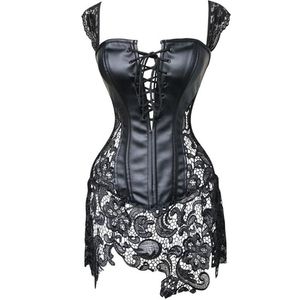 Donne Sexy Nero PVC Corsetto di Pizzo Abito Fetish Reggiseno a Spinta Forma Corpo Signore Elegante Dominatrice Discoteca Corsetto in Pelle Verniciata Y20070279b