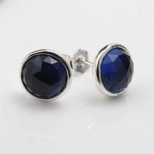 Orecchini a bottone in argento sterling 925 con grande pietra blu CZ per gioielleria da donna anniversario