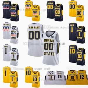 NCAA Custom XS-6XL Murray State Racers College Basketbol Formaları 10 Tevin Brown 0 KJ Williams 12 Ja Morant 1 Daquan Smith Acc Patch