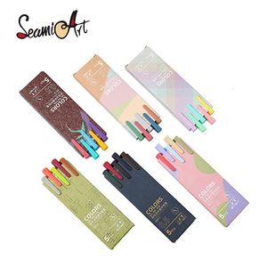 Conjunto de 5 peças de canetas de gel SeamiArt tinta colorida 0 5 mm caneta Morandi cores vintage para fazer você mesmo escrita álbum de recortes artigos de papelaria escola 230704