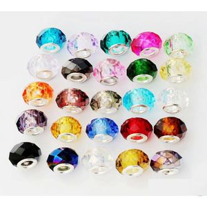 Crystal Faceted Big Hole Beads 925 Sier Rondelle Spacers Fit Pandora Diy Jewelry European Bracelets Bangles 14Mm 25Colors L1845 Drop Dhuya