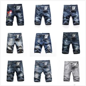 mens short denim jeans straight holes tight jeans casual summer Night club blue Cotton Men pants italy style240s