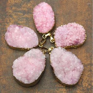 Colares com Pingente PM11235 Cristal Rosa Druzy Drusy Cobre Forma Livre Forma Irregular Amuletos Banhados a Ouro Pingentes de Cura Jóias