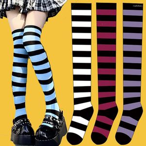 Women Socks Women's Thigh High Over The Knee For Girls Black White Striped Stockings Long Slouch Socken Kawaii Knit Soks