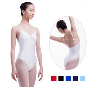 Abbigliamento da palcoscenico Body per danza classica per adulti Bianco lucido Spandex Lycra Ginnastica Donna Ragazze Sphagetti Canotta Abbigliamento