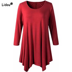 Women's Plus Size TShirt 6XL Tshirt Round Neck Solid Color 34 Sleeve Casual Pullover Midlength Loose Top Simplicity Summer Autumn for Women 230705