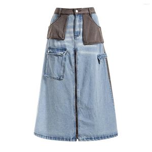 Saias SuperAen Workwear Saia jeans 2023 primavera e verão moda design original cor contraste costura linha A