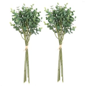 Dekorativa blommor 12 st Eukalyptus Plast Konstgjorda Löv Gäng Små Faux Lövverk Falska Pengar Blad Växt Grön
