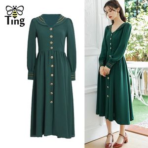 Sıradan elbiseler Tingfly Gelişler Preppy England Style Lady Girl Elbise Tek Göğüslü Düğme Bir Hat Midi Sonbahar Bahar Vestidos