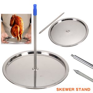 BBQ Grills Stainless Steel Vertical Skewers Roaster Poultry Skewer Fish Chicken Rack Home Kitchen Food Holder Tray With Base 230704