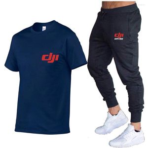 Herr T-shirts Dji Professional Pilot Drone Sportswear Tvådelad T-shirt Set Kortärmad träningsoverall Herr Joggingbyxor Joggingbyxor