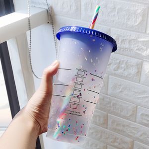 Tumblers 360 700ML Flash Powder Water Bottle With Straws Lid Plastic Reusable Personalized Drinkware Coffee Drinking Cup Christmas Gifts 230705