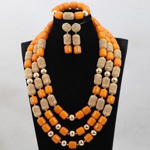 Conjunto de brincos de colar 2023 presente de ano na moda contas de coral laranja contas de casamento africanas ABH294