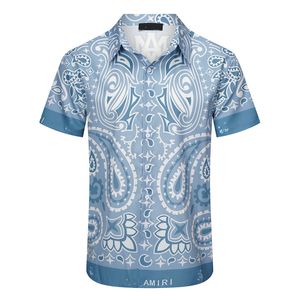 Lüks Tasarımcı Gömlek Erkek Moda Geometrik Baskı Bowling Shirt Hawaii Ekose Günlük Gömlek İnce Slim Kısa Kollu Çok Yönlü Tişört