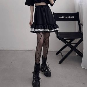 Skirts Summer Sweet Harajuku White Lace High Waist Lady Midi Lining Black Gothic Y2k Girl Mini Skirt Casual Korean Fashion Cloth