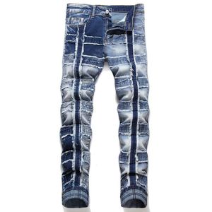 Jeans da uomo Pantaloni patchwork retrò da uomo Pantaloni lunghi strappati impilati dritti Y2k larghi lavati per uomo