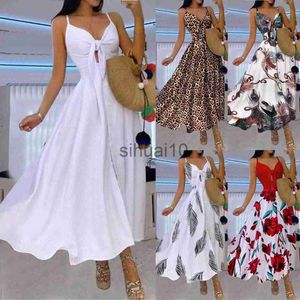 Fritidsklänningar Partihandel Långa klänningar för kvinnor Blomma hängslen Sommar Maxi Elegant Casual Boho Holiday Vit Klänning Vestidos De Mujer J230705