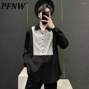 Men's Casual Shirts PFNW Spring Summer Long Sleeve Sequins Spliced Comfortable Korean Fashion Street Leisure Stylish Tops 28A2549