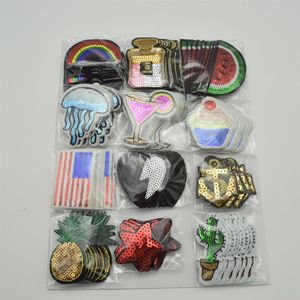 120pcs set Mixed Fruit rainbow flag sequins Embroidered Sew On Iron On Patches Set Badge Bag Fabric Applique Craft202D