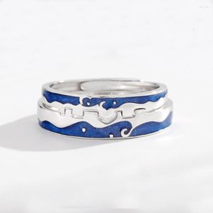 Cluster Rings niebieska linia pasujący pierścionek ślubny miłość wpadania do miasta pary zestaw 925 srebro obietnica dla miłośników