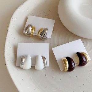 Stud Earrings Contrast Color Double Layers Resin Metal Gold Pierced C For Women Personality Fashion Korean Ear Jewelry