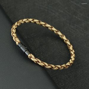 チャームブレスレットアンティークハンドブリードレザーブレスレットシンプルな黒磁気 4 ミリメートル織バングル Braclet 男性女性友人ジュエリーギフト