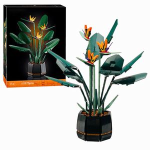 Druckguss-Modell, Blumenstrauß, Paradiesvogel, Blockblume, Orchidee, Topf, Bausteine, passend für 10289, romantisches Kit, Montagesteine, Spielzeug, Mädchengeschenk 230705