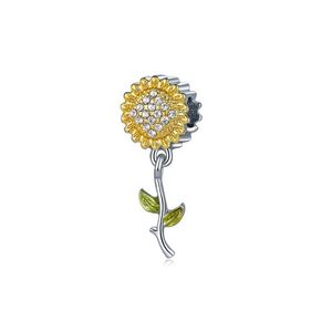 Silber passt für Pandora-Armbänder 20 Stück Sonnenblumen gelbe Emaille Silber Charms Bead Dangle Charm Perlen für Großhandel DIY Europäisches Sterling Dhxzt