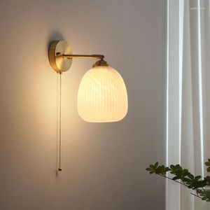 Wandlampen Nordic Glas LED-Leuchten mit Reißverschlussschalter für Schlafzimmer Wohnzimmer Spiegel neben der Beleuchtung japanische Innen-Sonce-Lampe