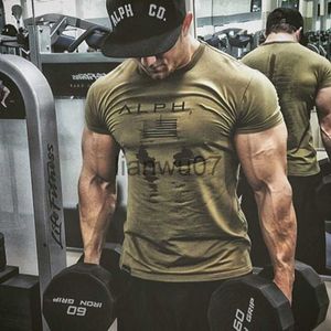 Erkek Tişörtleri Yaz Moda Mektubu Baskısı Kısa Kollu Tshirt Spor Sıkıştırma Sıkı Fitness Base Katmanı Üstü J230705