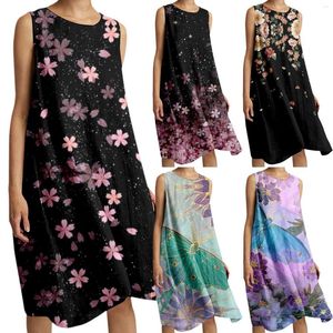 Casual Dresses Women'S Stretch Comfortable Beach Dress Small Flower Butterfly Print Long