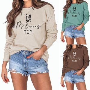 Bluzy damskie bluzy jesień i zima bawełna moda Malinois mama alfabet pies drukuj moda workowaty sweter z długimi rękawami duży rozmiar 230705