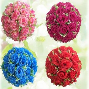 Flores decorativas 12 polegadas bolas completas para casamento decoração centro de mesa seda artificial rosa pomander floral beijo estrelado