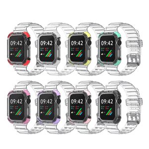 Custodie con cinturini sportivi in TPU morbido e cristallino per cinturino Apple Watch 44mm 42mm 40mm 38mm 6 5 4 3 2 1 Serie iwatch Custodia protettiva antiurto per armatura ultra trasparente