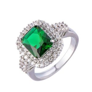 Solitaire pierścionek moda pierścionki ze szmaragdem dla kobiet luksusowy ślub kamień Sier Plated zaręczynowy biżuteria na palce prezent Drop Delivery Dhhaz