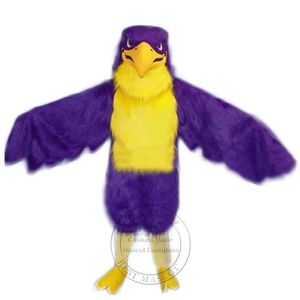 Costume della mascotte del falco viola Vestito operato da carnevale Costume di Natale Completo di oggetti di scena per tutto il corpo