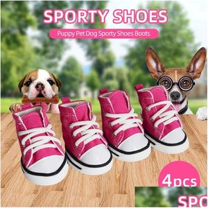 Abbigliamento per cani 4 pezzi Scarpe Stivali Tela Cucciolo Pet Sportivo Antiscivolo 5 Taglie Accessori Drop Delivery Home Garden Supplies Dhuym