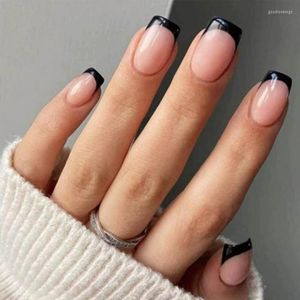 False Nails Black French Press On 24pcs Natural Simple Design Set Ins Artificial Fingernail Manicure