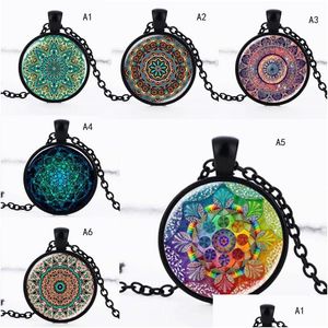 Kolye Kolyeleri Hint Mandala Yaşam Çiçeği Kolye Vintage Budizm Meditasyon Cabochon Cam Kadınlar Moda Takı Dr Dhfiv