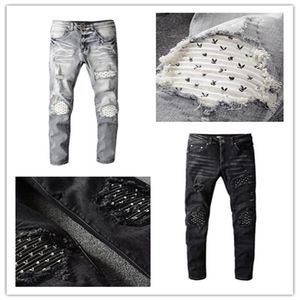 Прибытие 2022SS Mens Jeans Fashion Высококачественные удобные мужчины Случайные брюки для коленного колена с тонкими ногами.