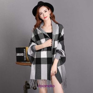 Bur home Boutique plush scarf on sale 2023 Summer Autumn and Sleeved Shawl Checkered Cloak Knitted Coat Medium Length Warm Thick Versatile Air Conditioned