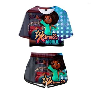 Women's T Shirts Karma's World Merch Two Piece Set Summer Short Sleeve Crop Top Shorts Girls Harajuku Streetwear 2023 Kids'TV Women Sets