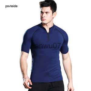 メンズ Tシャツ 圧縮シャツ男性ワークアウトメンズランニング Tシャツブランドジムジョギングスポーツシャツ半袖ラッシュガードジッパートップ Tシャツトレーニング J230705