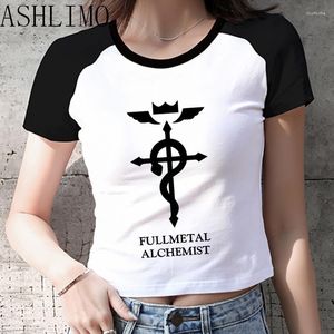 Damen T-Shirts Frauen Crop Top Anime Manga Fullmetal Alchemist Shirt Harajuku Baby Tee Y2K Goth Kurzarm Streetwear Star Print Kleidung