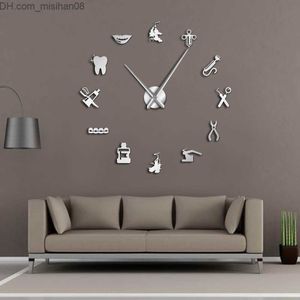 Wall Clocks Dentist DIY Giant Wall Clock Dental Doctor Oversized Wall Clock Big Needle Mirror Dentist Office Decor Dentist Gift Doctor Art 1008 Z230706