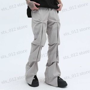 Pantaloni da uomo Harajuku Streetwear Pantaloni da pista casual pieghettati dritti Tasche da uomo Pantaloni larghi increspati stile retrò Vibe Oversize T230705