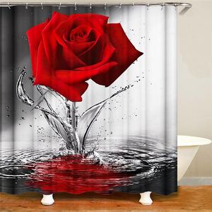 Stitch Blue Red Pink Rose Print duschdraperi med krokar, badrumsmatta set antislip mjukt badmatta älskar Alla hjärtans heminredning