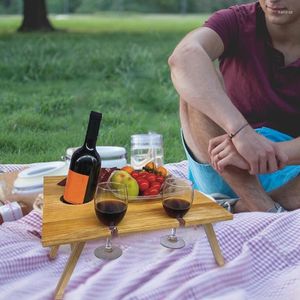 Camp Furniture Outdoor Foldable Wine Table Folding Wooden Tray Champagne Beer Cup Holder